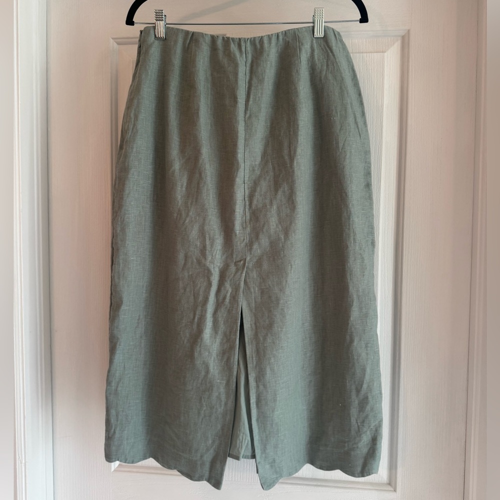 New w/o Tags Abercrombie & Fitch Premium Linen Scallop-Hem Midi Skirt MP Sage - Picture 3 of 5